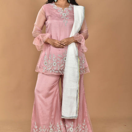 Morchari Women And Hand Embroidery Palazzo Set-Peach