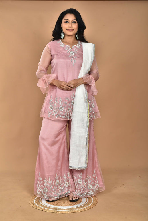 Morchari Women And Hand Embroidery Palazzo Set-Peach