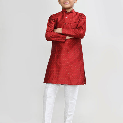 Joban Fashion Jacquard Silk Red Kurta With Straight Fit Pant