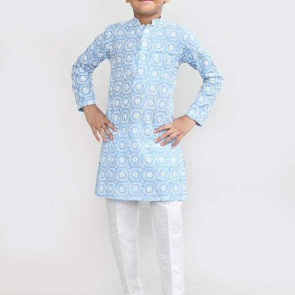 Joban Fashion Cotton Sky blue Kurta With Straight Fit Pant