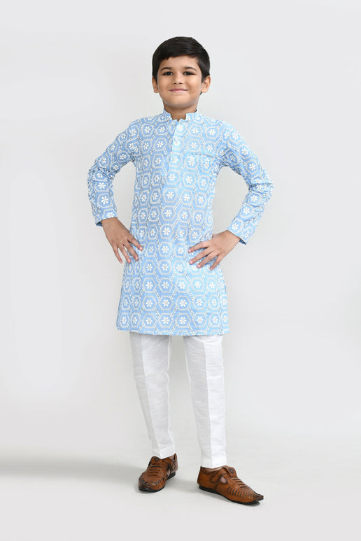 Joban Fashion Cotton Sky blue Kurta With Straight Fit Pant