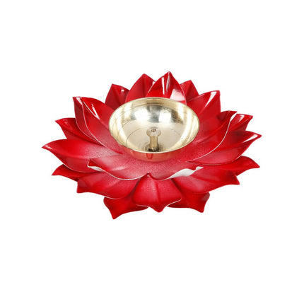 CraftVatika Red Lotus-Shaped Pooja Diya Oil Lamp