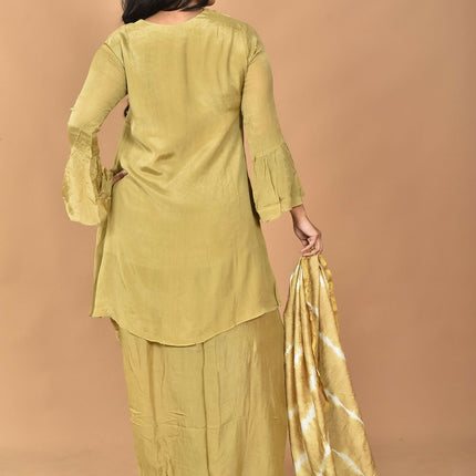 Morchari Women And Hand Embroidery Palazzo Set-Mehandi Green