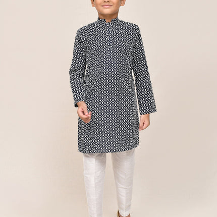 Joban Fashion Cotton Navy Blue Kurta With Straight Fit Pant