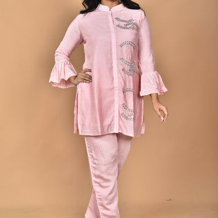 Morchari Women Hand Embroidery Co-Ords-Pink