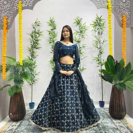 Aastha Fashion Rama Heavy Jimmy Choo Heavy Embroidery Zari +Sequence + Coding Lace Semi Stitched Wedding Wear Lehenga Choli