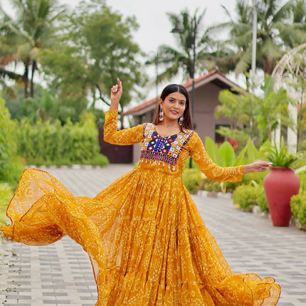 Aastha Fashion Yellow Faux Georgette Navratri Designer Gown Collection