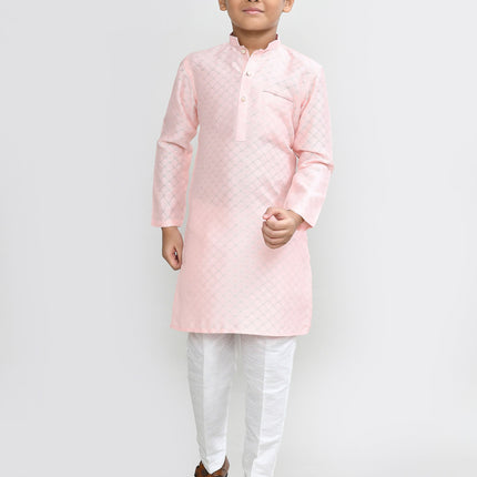 Joban Fashion Cotton Silk Peach Kurta With Straight Fit Pant