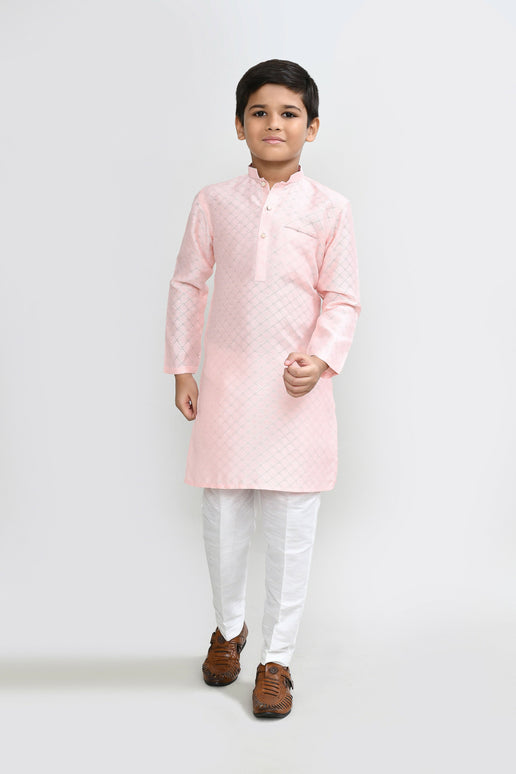 Joban Fashion Cotton Silk Peach Kurta With Straight Fit Pant