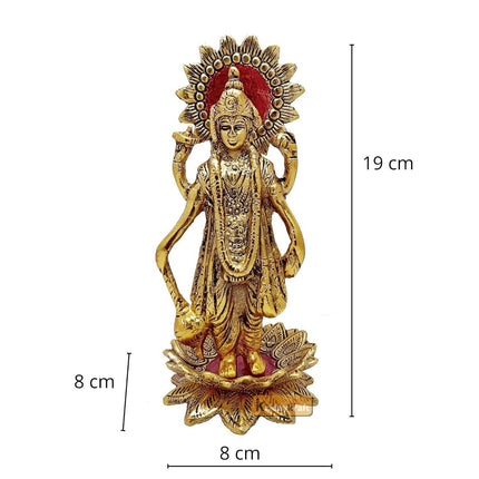 Kridaykraft Gold-Polished Narayan/Vishnu Standing On Lotus Metal Statue