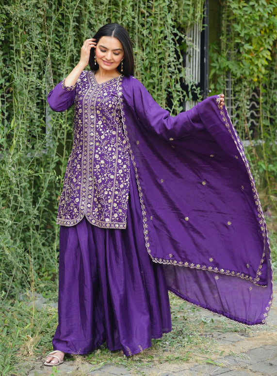 Lehenga Mart Designer Sharara Suit For Women or Girls - Purple