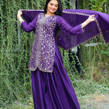 Lehenga Mart Designer Sharara Suit For Women or Girls - Purple