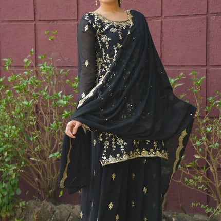 Lehenga Mart Designer Sharara Suit For Women or Girls - Black