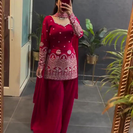 Lehenga Mart Designer Sharara Suit For Women or Girls - Maroon