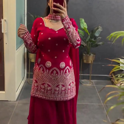 Lehenga Mart Designer Sharara Suit For Women or Girls - Maroon