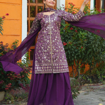 Lehenga Mart Designer Sharara Suit For Women or Girls - Purple