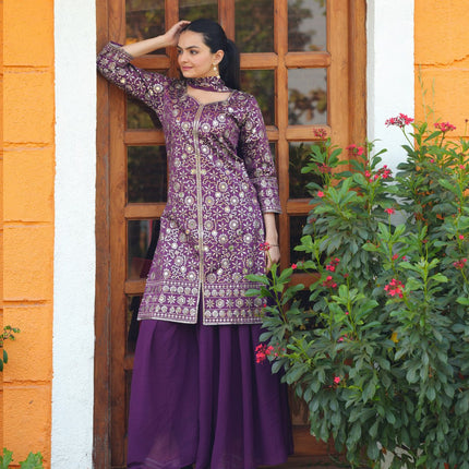 Lehenga Mart Designer Sharara Suit For Women or Girls - Purple