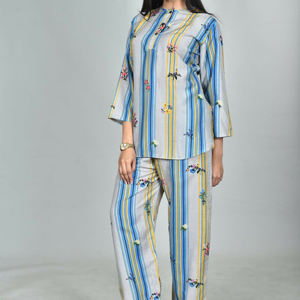 Morchari Digital Print Semi Muslin Co-Ord Set Top & Trouser-Multicolor