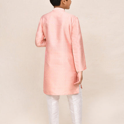 Joban Fashion Silk Peach Kurta With Straight Fit Pant