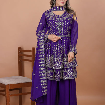 Lehenga Mart Designer Georgette Sharara Suit Dupatta for Women - Blue