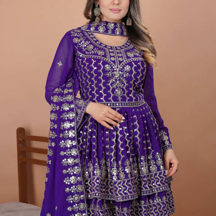 Lehenga Mart Designer Georgette Sharara Suit Dupatta for Women - Blue