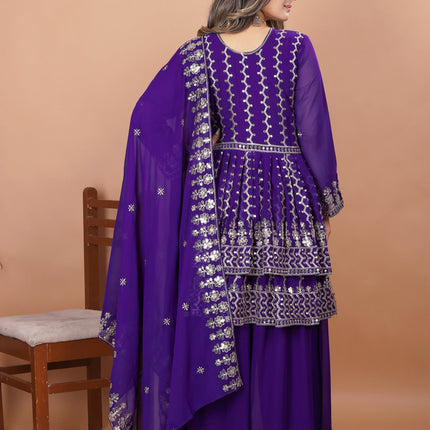 Lehenga Mart Designer Georgette Sharara Suit Dupatta for Women - Blue