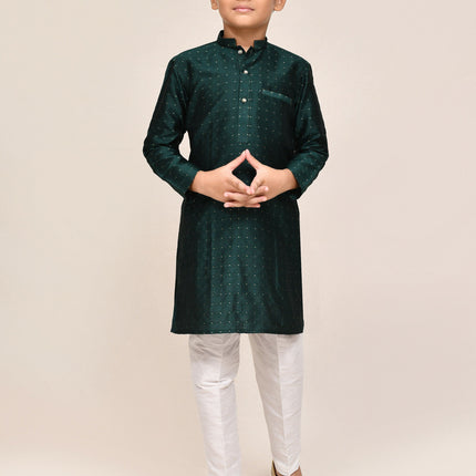 Joban Fashion Jacquard Silk Bottle Green Kurta With Straight Fit Pant