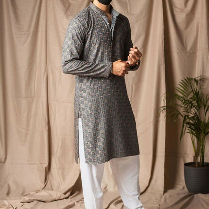 Grey Rayon Thread Embroidery Work Kurta Set - Mahotsav