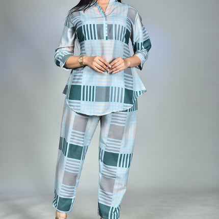Morchari Digital Print Semi Muslin Co-Ord Set Top & Trouser-Multicolor