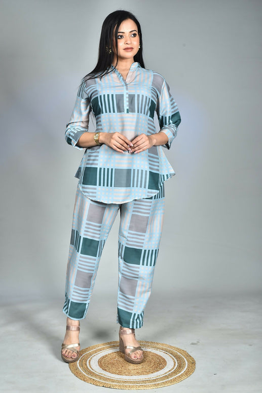 Morchari Digital Print Semi Muslin Co-Ord Set Top & Trouser-Multicolor
