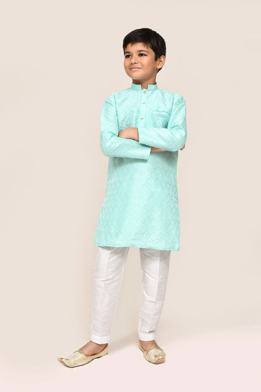Joban Fashion Cotton Silk Ocean Green Kurta With Straight Fit Pant