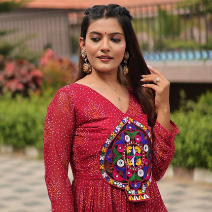 Aastha Fashion Red Faux Georgette Navratri Designer Gown Collection