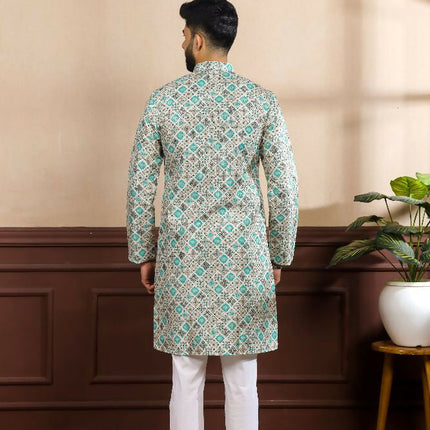 Blue Art Silk Digital Printed, Embroidery Work Kurta Set - Mahotsav