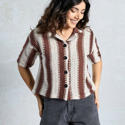 Brown Knited Wevon Designer Shirt - Hiral Fashion
