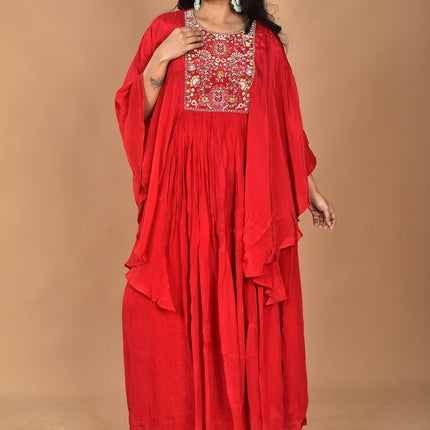 Morchari Kaftan Zari Embroidery Work Gown-Red