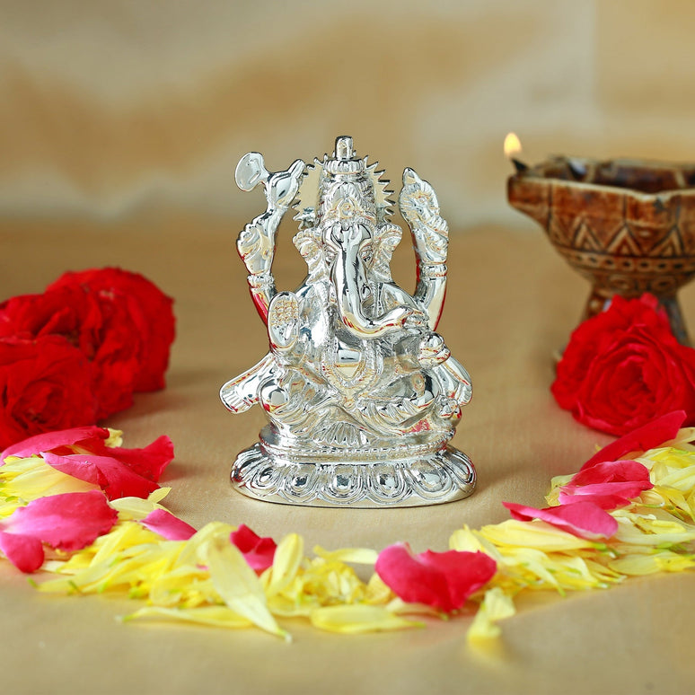 Estele Rhodium Plated Spiritual Lord Ganesha Idol for Gifts & HouseWarming/Home/Office Decors