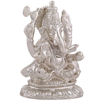 Estele Rhodium Plated Spiritual Lord Ganesha Idol for Gifts & HouseWarming/Home/Office Decors