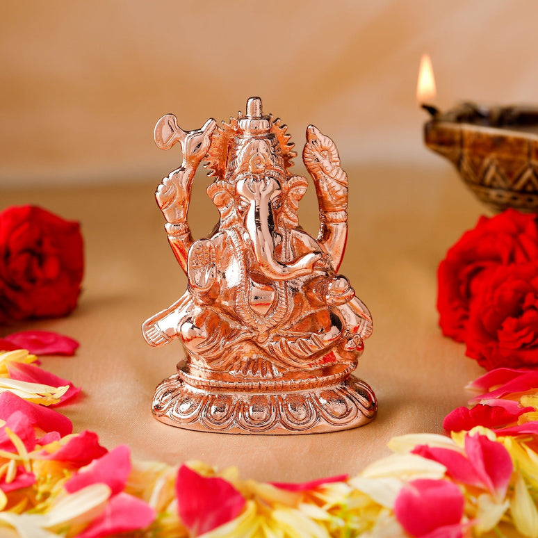 Estele Pink/Rose Gold-Polished Spiritual Ganesha Idol for Poja/Car decor