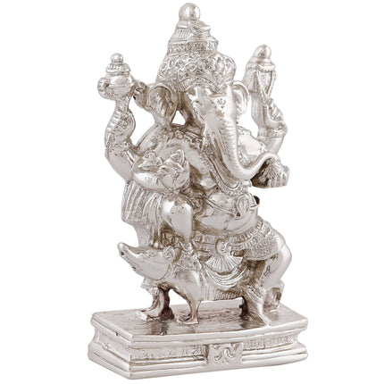 Estele Rhodium Plated Spiritual Lord Mooshak Ganesha Idol for Gifts & HouseWarming/Home/Office Decors