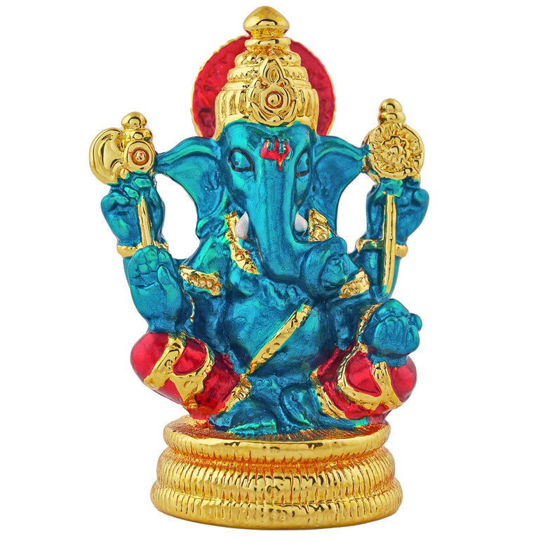 Estele Gold-Polished God of beginnings Lord Ganesha Idol with multi-color Stone Type:Enamel for Gifts & HouseWarming/Home/Office Decors