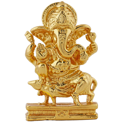 Estele Gold-Polished Spiritual Lord Mooshak Ganesha Idol for Gifts & HouseWarming/Home/Office Decors