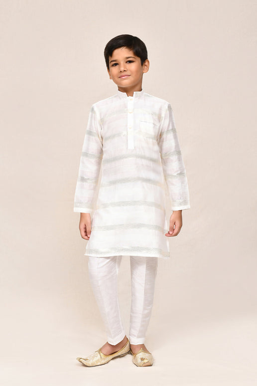 Joban Fashion Jacquard Silk Off White Kurta With Straight Fit Pant