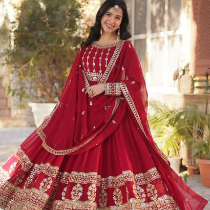 Aastha Fashion Maroon Faux Blooming Embroidery Zari Sequins-work Party Wear Designer Gown