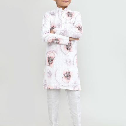 Joban Fashion Cotton White Kurta With Straight Fit Pant