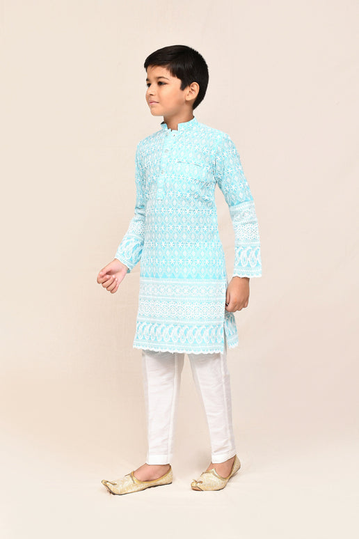 Joban Fashion Cotton Sky Blue Kurta With Straight Fit Pant
