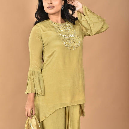 Morchari Women And Hand Embroidery Palazzo Set-Mehandi Green