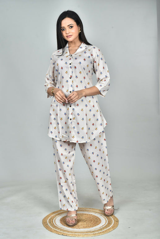 Morchari Digital Print Semi Muslin Co-Ord Set Top & Trouser-Multicolor