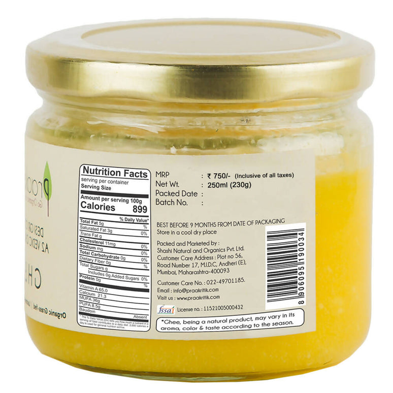Praakritik Natural Desi Gir Cow A2 Ghee | Organic Grassfed - Vegetarian GMO Free Lactose Free - Cow Ghee