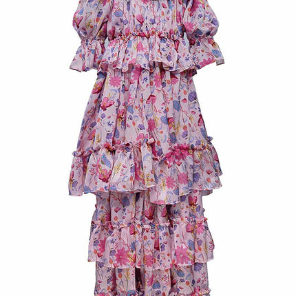 LH Luxury Fashion Glam Tiered Dress – Elegant Floral Long Dress for Girls