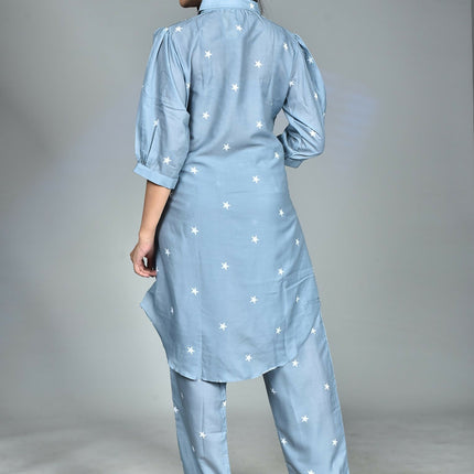 Morchari Digital Print Semi Muslin Co-Ord Set Top & Trouser-Multicolor